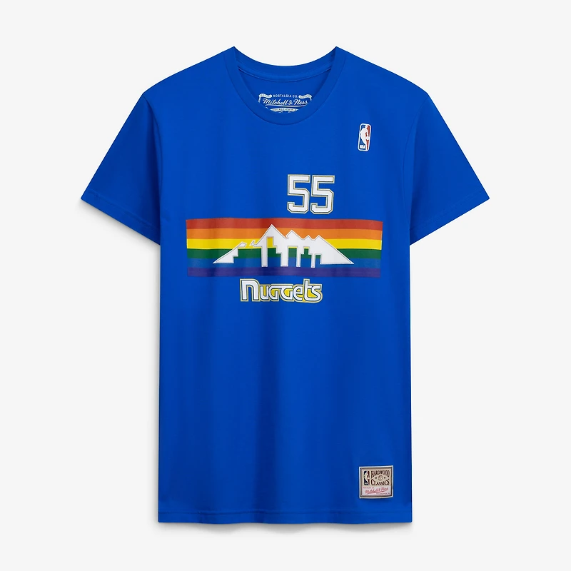 Men's Mitchell & Ness Dikembe Mutombo Royal Denver Nuggets Hardwood Classics Stitch Name Number T-Shirt