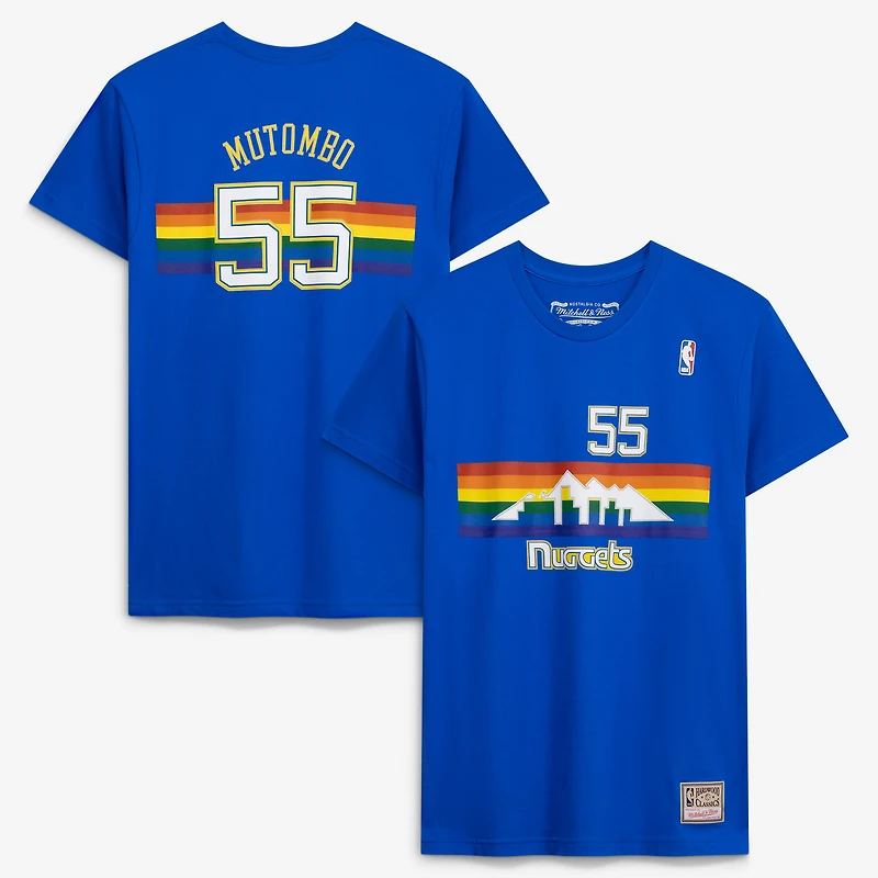 T-shirt Mitchell & Ness Dikembe Mutombo Royal Denver Nuggets Hardwood Classics pour homme, avec nom et numéro brodés