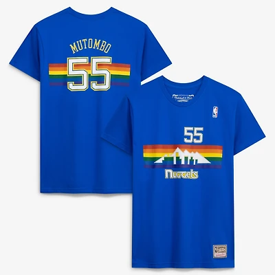 T-shirt Mitchell & Ness Dikembe Mutombo Royal Denver Nuggets Hardwood Classics pour homme, avec nom et numéro brodés