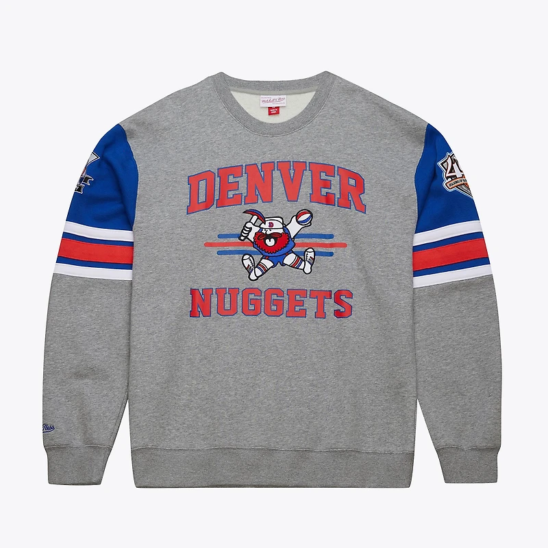 Men's Mitchell & Ness Heather Gray Denver Nuggets Hardwood Classics All Over 4.0 Pullover Sweatshirt