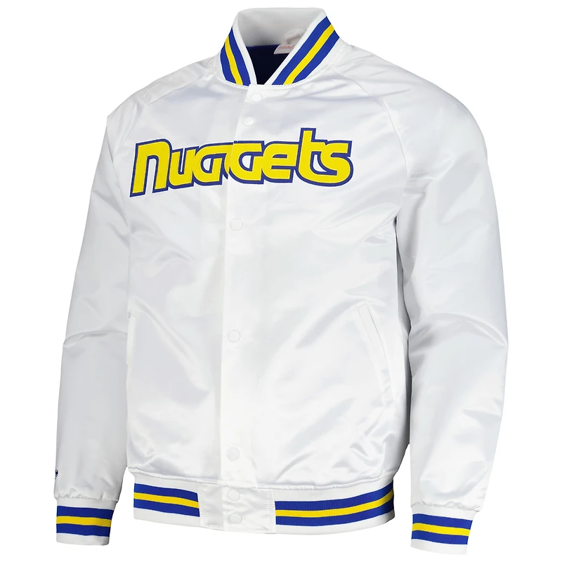 Veste à bouton-pression blanche Denver Nuggets Hardwood Classics Throwback Wordmark Raglan pour hommes Mitchell & Ness