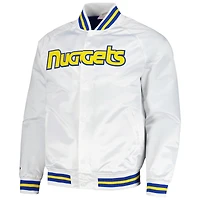 Veste à bouton-pression blanche Denver Nuggets Hardwood Classics Throwback Wordmark Raglan pour hommes Mitchell & Ness