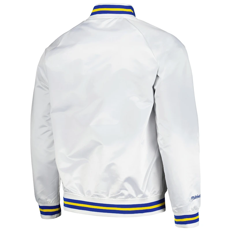 Veste à bouton-pression blanche Denver Nuggets Hardwood Classics Throwback Wordmark Raglan pour hommes Mitchell & Ness