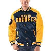 Veste universitaire à bouton-pression en satin pour hommes Starter Navy/Gold Denver Nuggets Renegade