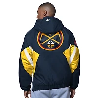 Men's Starter  Navy Denver Nuggets The Line Up Oxford Crinkle Half-Zip Hooded Jacket