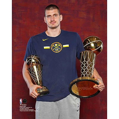 Nikola Jokic Denver Nuggets Unsigned 2023 NBA Champion Trophy Shot Photograph