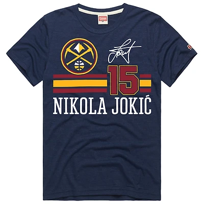 Unisex Homage Nikola Jokić Navy Denver Nuggets Jersey Remix Tri-Blend T-Shirt