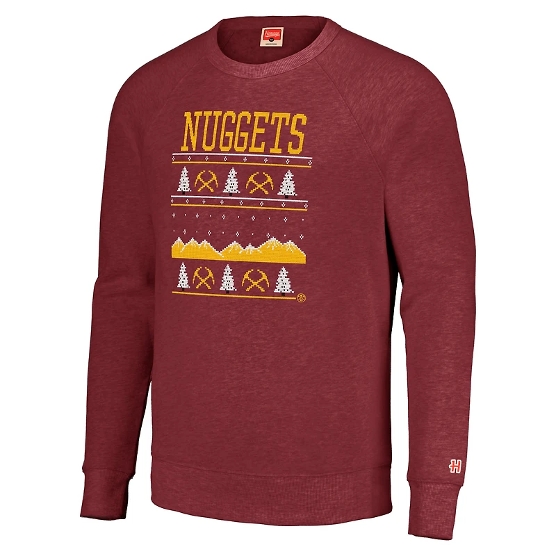 Unisex Homage Red Denver Nuggets Holiday Tri-Blend Raglan Pullover Sweatshirt