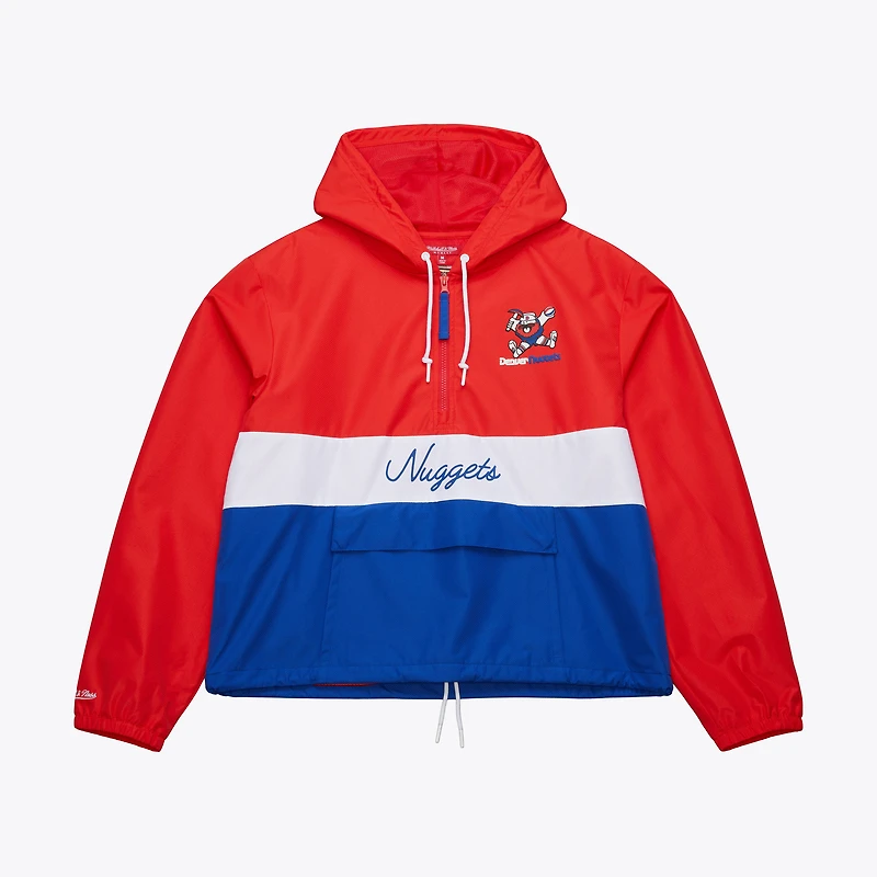 Women's Mitchell & Ness Red Denver Nuggets Blocked Anorak Half-Zip Jacket