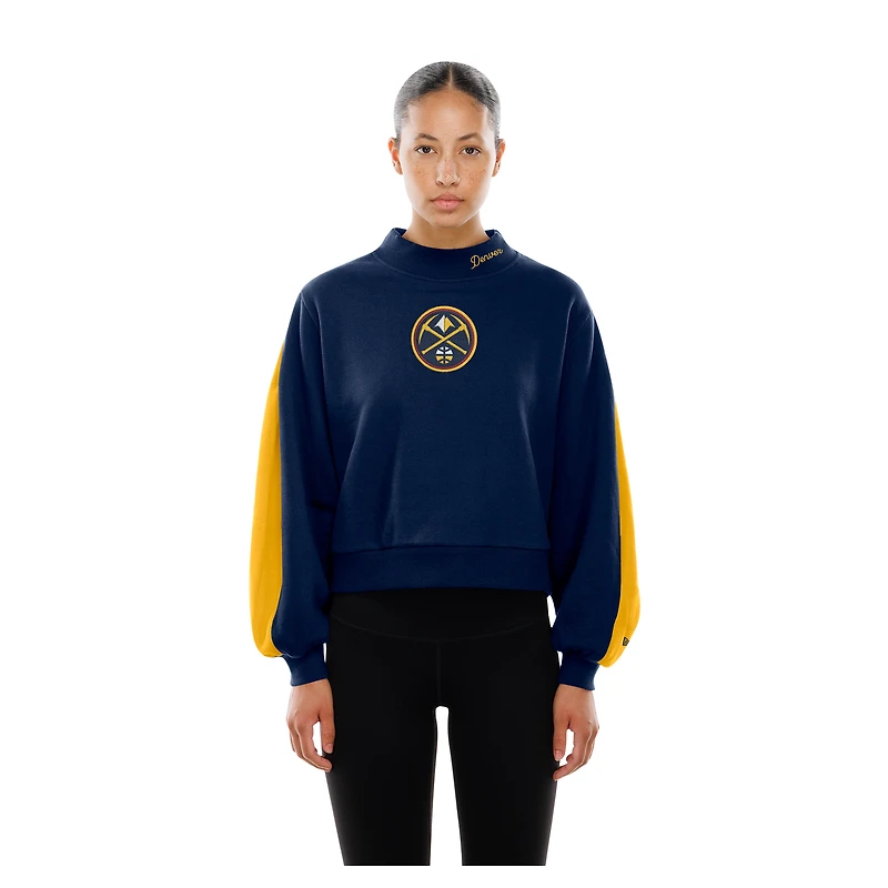 Sweat-shirt New Era bleu marine Denver Nuggets Sport Night à manches ballon pour femme
