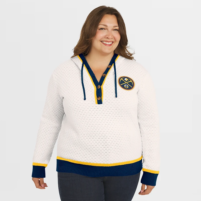 Women's WEAR by Erin Andrews Cream Denver Nuggets Plus Hoodie Sweater