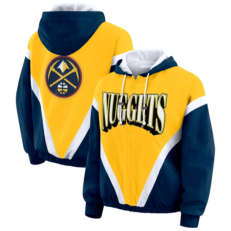 Women's WEAR by Erin Andrews Gold/Navy Denver Nuggets Colorblock Full-Zip Hoodie Windbreaker Jacket