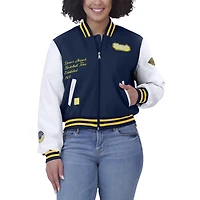 Women's WEAR by Erin Andrews Navy/White Denver Nuggets Cropped Varsity Full-Zip Jacket