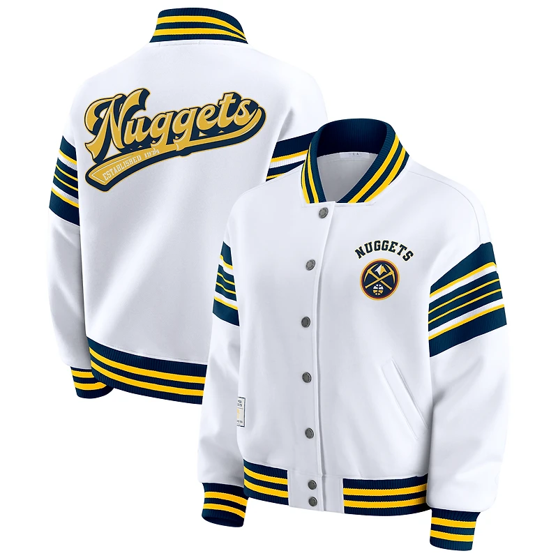Sweat-shirt en polaire blanc à boutons-pression Denver Nuggets pour femme WEAR by Erin Andrews