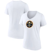 Women's  White Denver Nuggets Primary Logo V-Neck T-Shirt