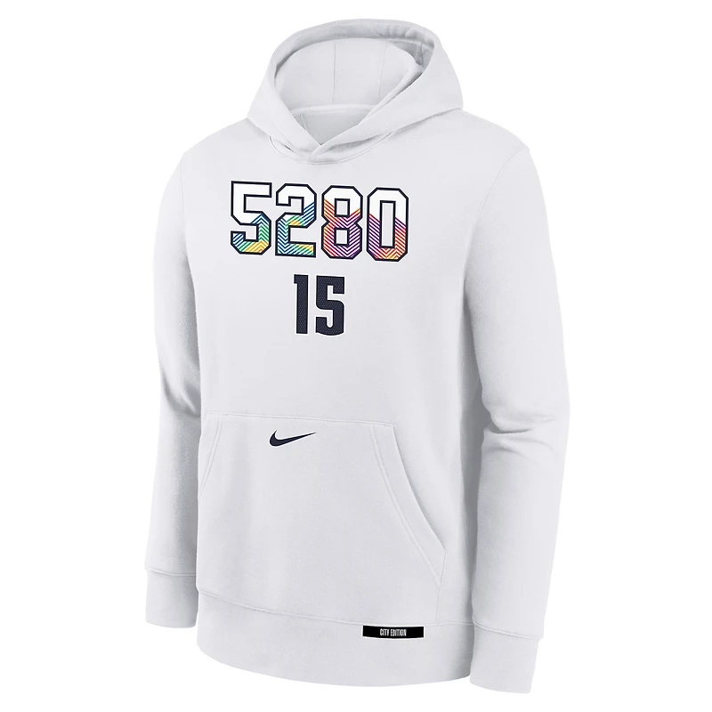 Sweat à capuche Nike Nikola Jokic pour jeune Denver Nuggets 2024/25 City Edition avec nom et numéro Blanc