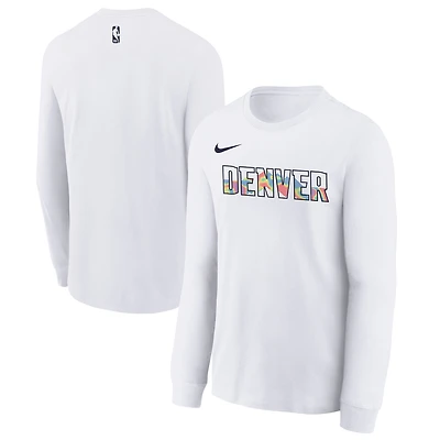 Youth Nike  White Denver Nuggets 2024/25 City Edition Wordmark Performance Long Sleeve T-Shirt