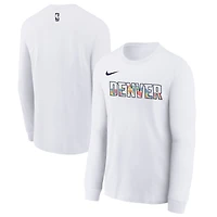 Youth Nike  White Denver Nuggets 2024/25 City Edition Wordmark Performance Long Sleeve T-Shirt