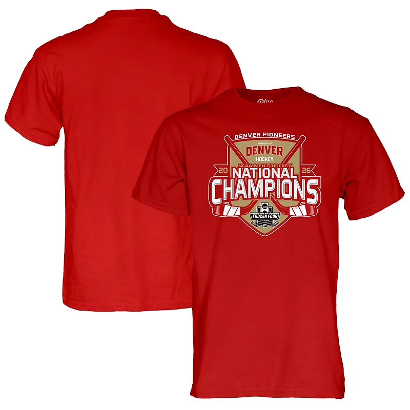 Unisex Blue 84 Crimson Denver Pioneers 2026 NCAA Frozen Four Men's Ice Hockey National Champions T-Shirt