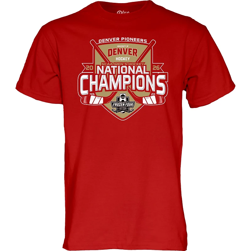 Unisex Blue 84 Crimson Denver Pioneers 2026 NCAA Frozen Four Men's Ice Hockey National Champions T-Shirt