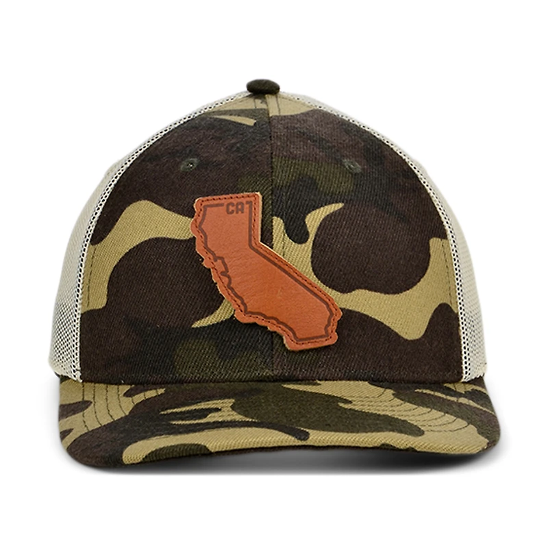 Local Crowns Camo/Natural California Woodland Leather State Patch Trucker Snapback Casquette réglable pour homme