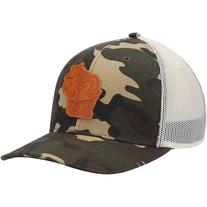 Casquette de camionneur Local Crowns Camo Wisconsin Icon Woodland State Patch pour homme