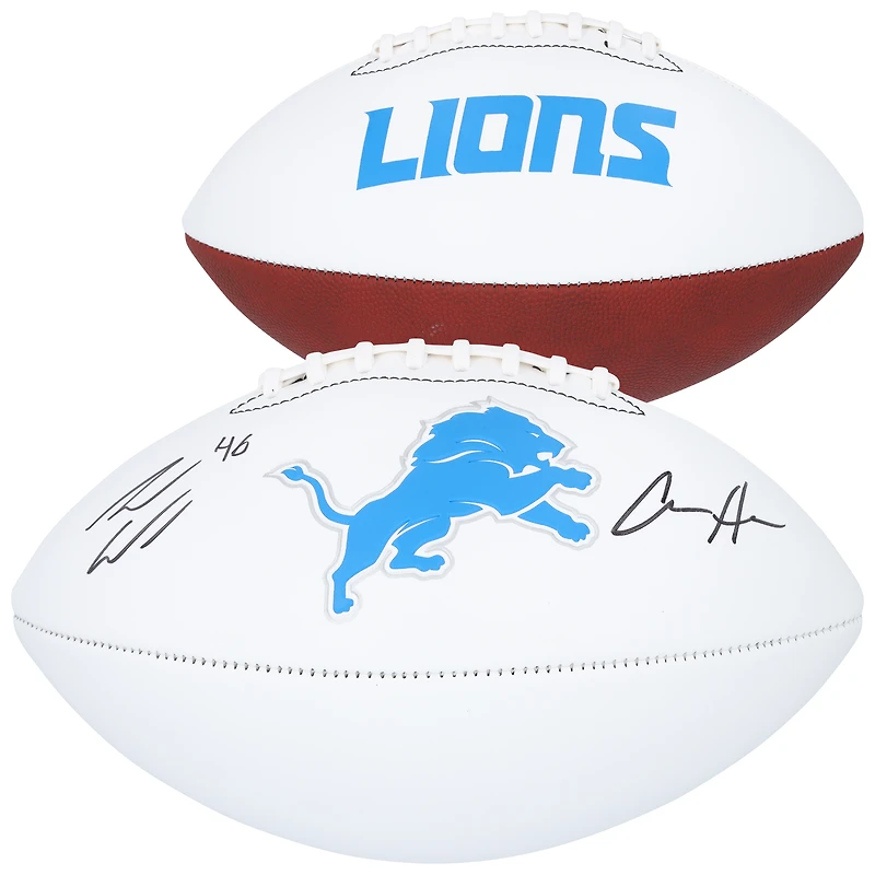 Ballon de football Franklin White Panel autographié par Aidan Hutchinson et Jack Campbell des Lions de Détroit