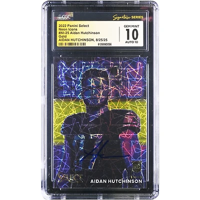 Aidan Hutchinson Detroit Lions 2022 Panini Select Neon Icons Gold #NI-25 #/10 CGC Fanatics Witnessed Authenticated 10/10 Rookie Card