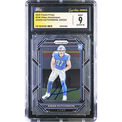 Aidan Hutchinson Detroit Lions Autographed 2022 Panini Prizm #340 CGC Authenticated 9/10 Rookie Card
