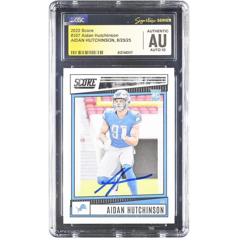 Aidan Hutchinson Detroit Lions Autographed 2022 Panini Score #307 CGC Authenticated Auto 10 Rookie Card