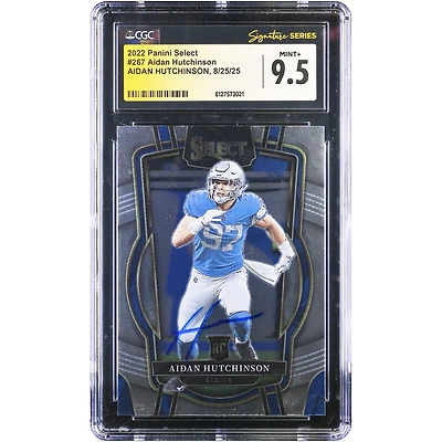 Carte recrue autographiée d'Aidan Hutchinson (Detroit Lions), Panini Select 2022 n° 267, authentifiée CGC, état neuf (9,5).
