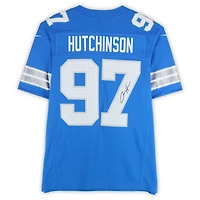 Maillot Nike Vapor F.U.S.E. bleu dédicacé par Aidan Hutchinson des Lions de Détroit, édition limitée