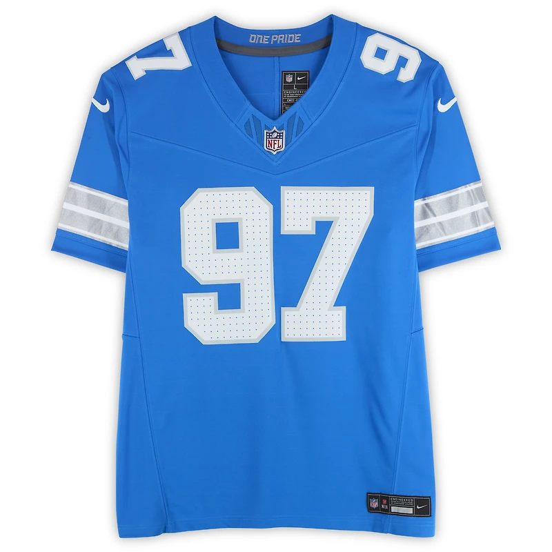 Maillot Nike Vapor F.U.S.E. bleu dédicacé par Aidan Hutchinson des Lions de Détroit, édition limitée