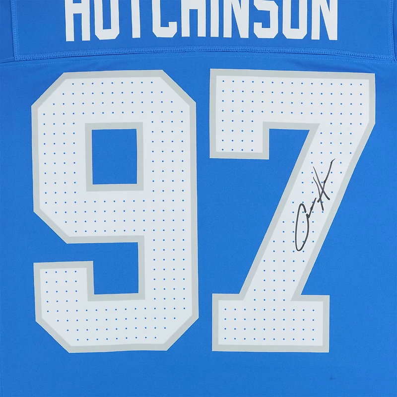 Maillot Nike Vapor F.U.S.E. bleu dédicacé par Aidan Hutchinson des Lions de Détroit, édition limitée