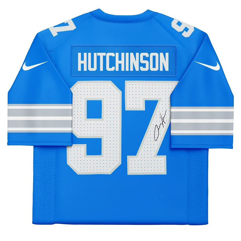 Maillot Nike Vapor F.U.S.E. bleu dédicacé par Aidan Hutchinson des Lions de Détroit, édition limitée