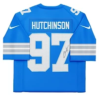Maillot Nike Vapor F.U.S.E. bleu dédicacé par Aidan Hutchinson des Lions de Détroit, édition limitée