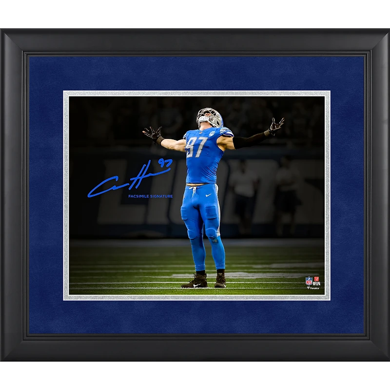 Photographie encadrée de 11" x 14" de la signature d'Aidan Hutchinson, Lions de Détroit
