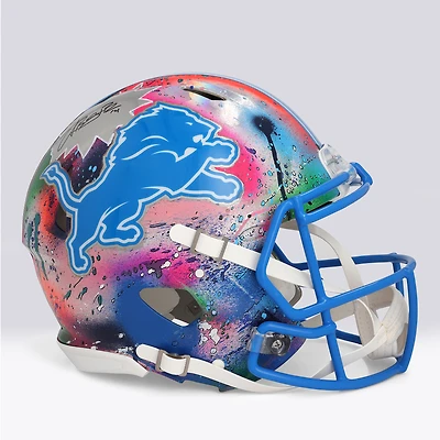 Casque authentique Speed 2024 autographié par Amon-Ra St. Brown des Lions de Détroit - Illustration de Shawn Voelker - NF70444446
