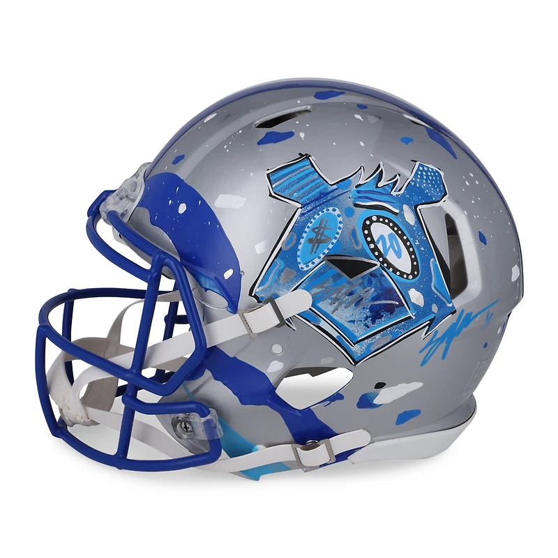 Barry Sanders Detroit Lions Autographed Riddell Speed Authentic Helmet  - Art by King Saladeen - Limited Edition #1/1 - WN55915781