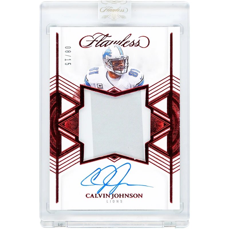 Carte autographiée de Calvin Johnson (Detroit Lions) - Panini Flawless Ruby Star Swatch Dual-Color Relic 2025 #SSS-CJO #8/15