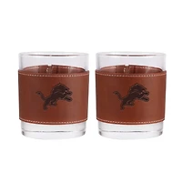 Lot de 2 verres à whisky Detroit Lions de 12 oz avec emballage en cuir