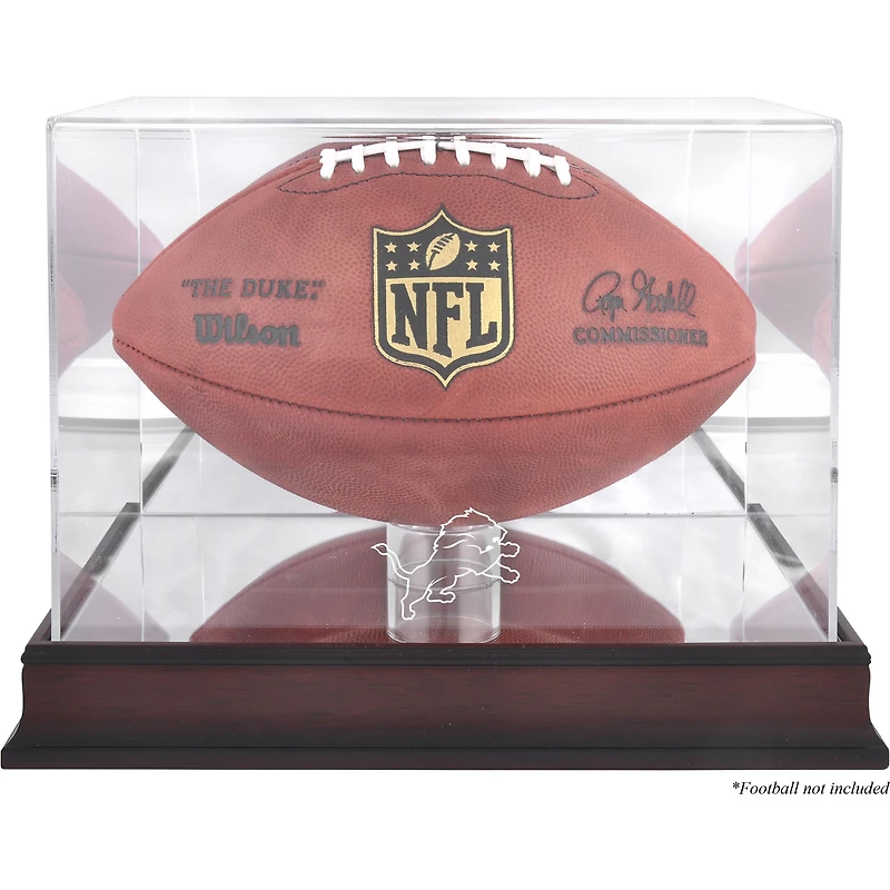 Detroit Lions Mahogany Football Logo Display Case with Mirror Back