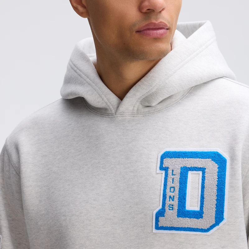 Sweat à capuche Letterman emblématique en polaire gris chiné des Lions de Détroit Fanatics
