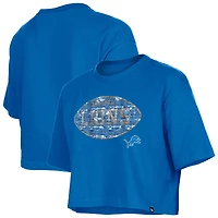 Girl's New Era Blue Detroit Lions Flip Sequin Boxy T-Shirt