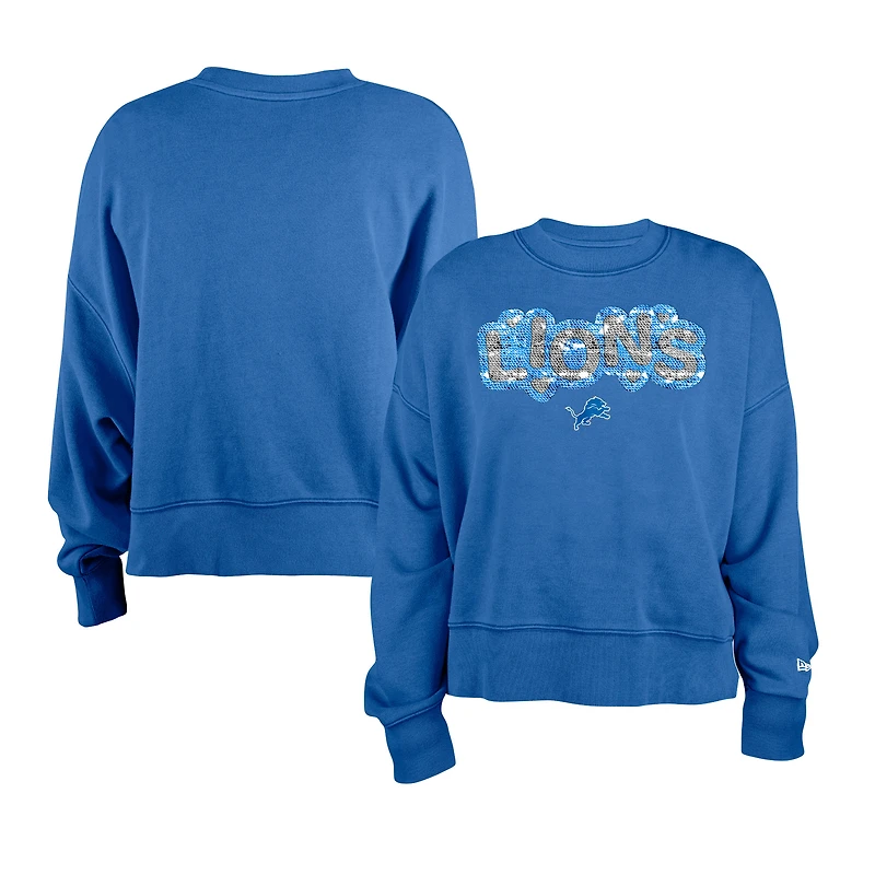 Sweat-shirt à paillettes bleu Detroit Lions de New Era pour fille