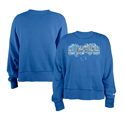 Sweat-shirt à paillettes bleu Detroit Lions de New Era pour fille