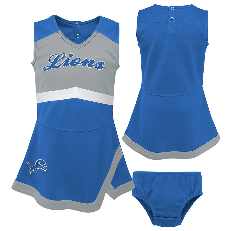 Robe pull 2 ​​pièces Cheer Captain bleue avec bloomers pour filles d'âge préscolaire des Detroit Lions