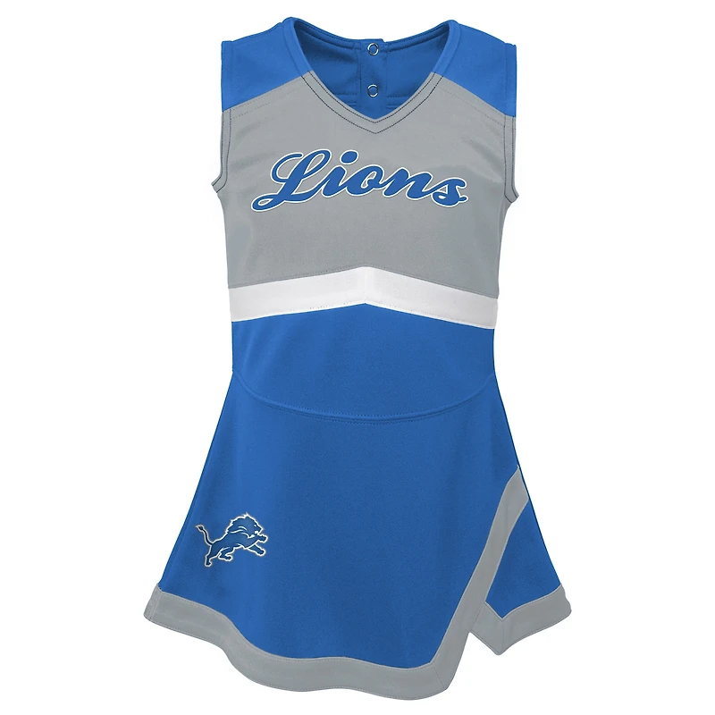 Robe pull 2 ​​pièces Cheer Captain bleue avec bloomers pour filles d'âge préscolaire des Detroit Lions