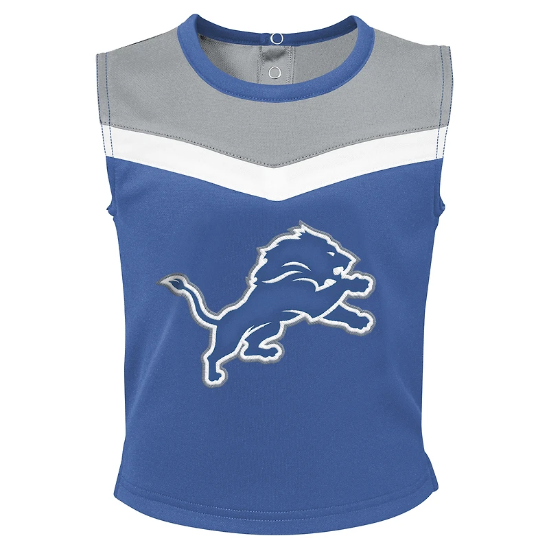 Girls Toddler Blue Detroit Lions Spirit Cheer Two-Piece Cheerleader Set with Bloomers