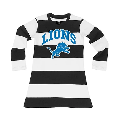 Robe de rugby à manches longues en mélange trois matières pour petites filles Wes & Willy Detroit Lions, noire et blanche